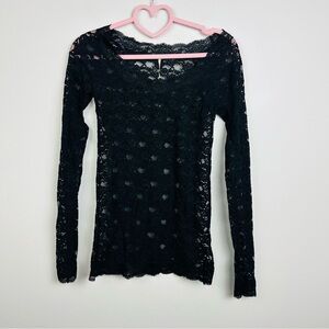 Free People Black Lace Long Sleeve Top Size XS
